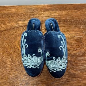 Zara peacock blue velvet loafers size 6.5